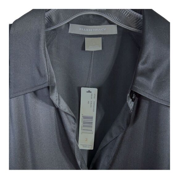 NEW Ellen Tracy Black Silk Jumpsuit Tie Waist Short Sleeve Wide Leg Womens 2 - Picture 6 of 7